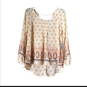 NWT Blu Pepper Boho Floral Cut Out Back Balloon Sleeve Peasant Lola Top - S